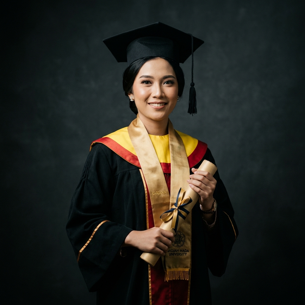 Sesi foto wisuda dengan toga formal